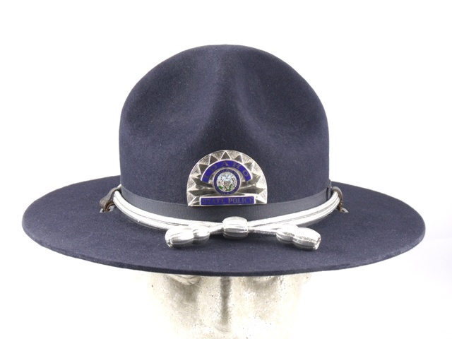 Indiana State Police blue felt troopers winter campaign hat with silver and blue cords and silver acorns